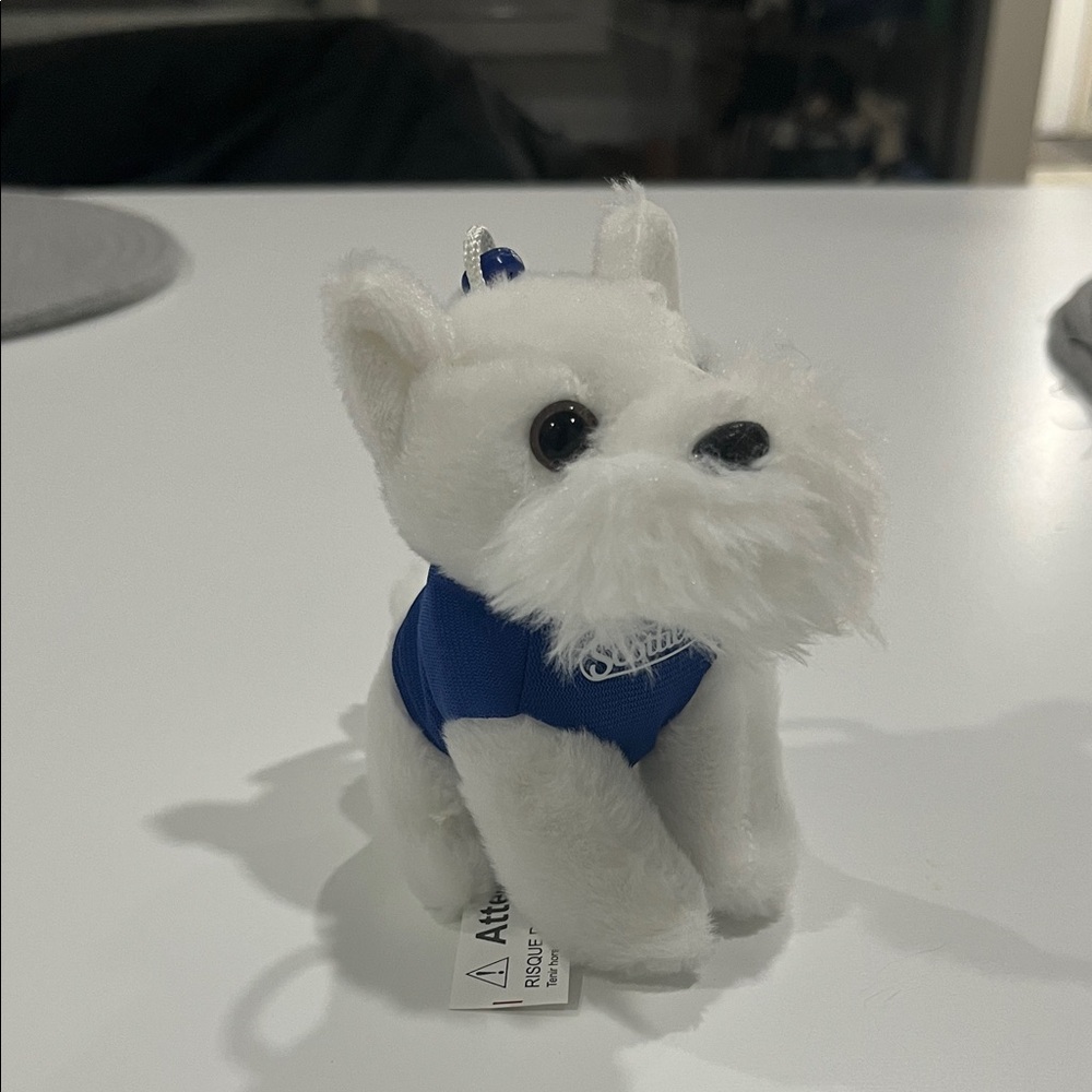 Scotties White Plush Dog with Blue Outfit